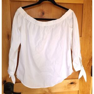 Abercrombie Fitch White 100% Cotton Peasant Blouse Off Shoulder 3/4 Sleeve SMALL